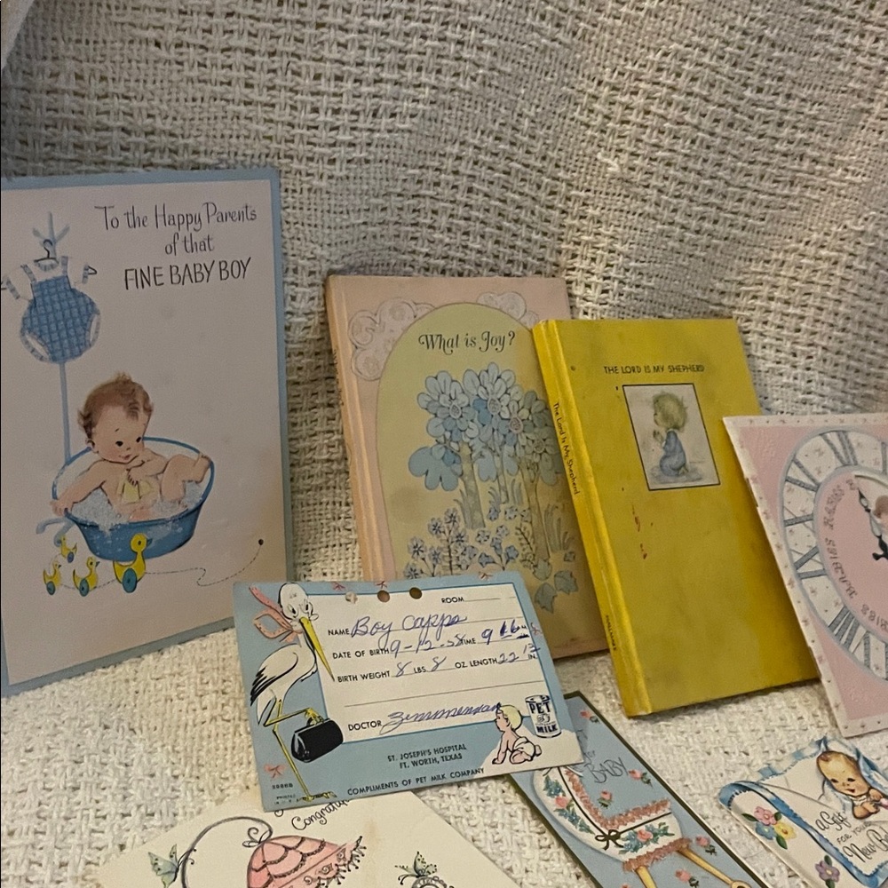 Vintage Baby Books and Cards Set